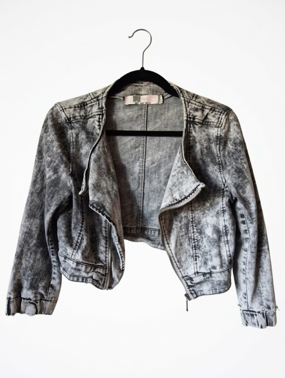 Vintage Mid-2000s ZARA TRF Acid Wash Cropped Moto Jacket - Size L